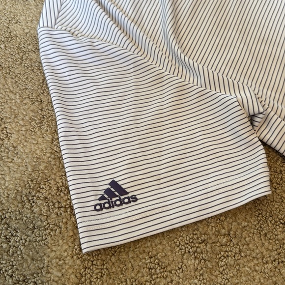 Adidas White & Purple Striped Golf Polo - Picture 3 of 4